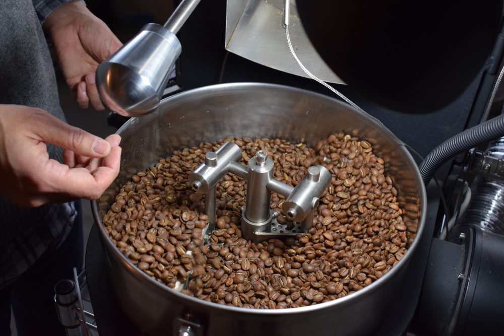Roasted Coffee in roaster