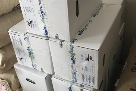 Volume discounts begin at 10 boxes. Each box is 65 pounds of green coffee.