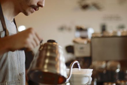 Roastmaster Levi McClish at The Abbey Coffee Co. in Marion, Indiana.
