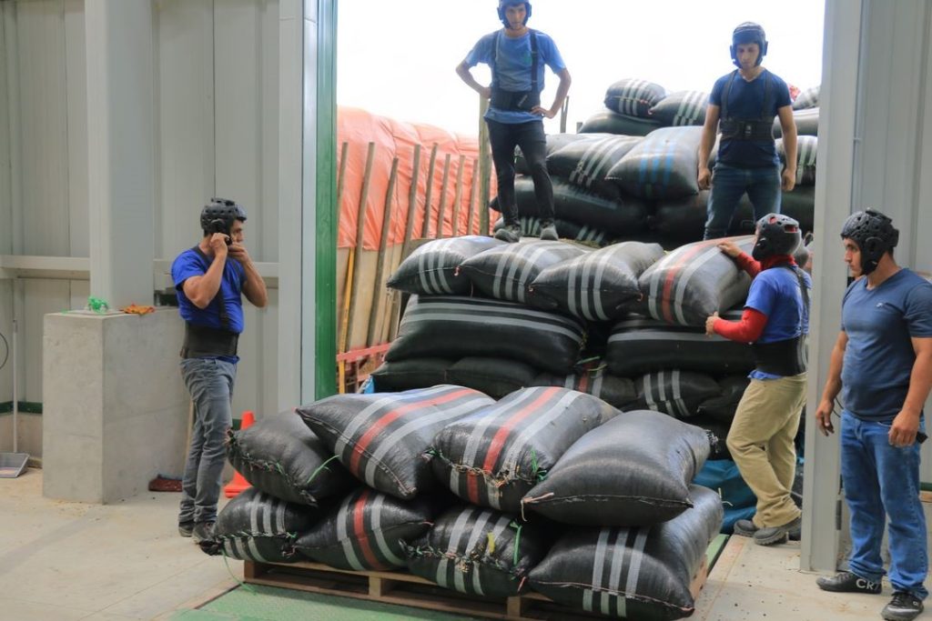 Receiving coffee to be milled at Jaen Mill in Peru