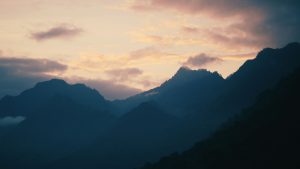 Guatemalan coffee origin - mountain range and sunrise