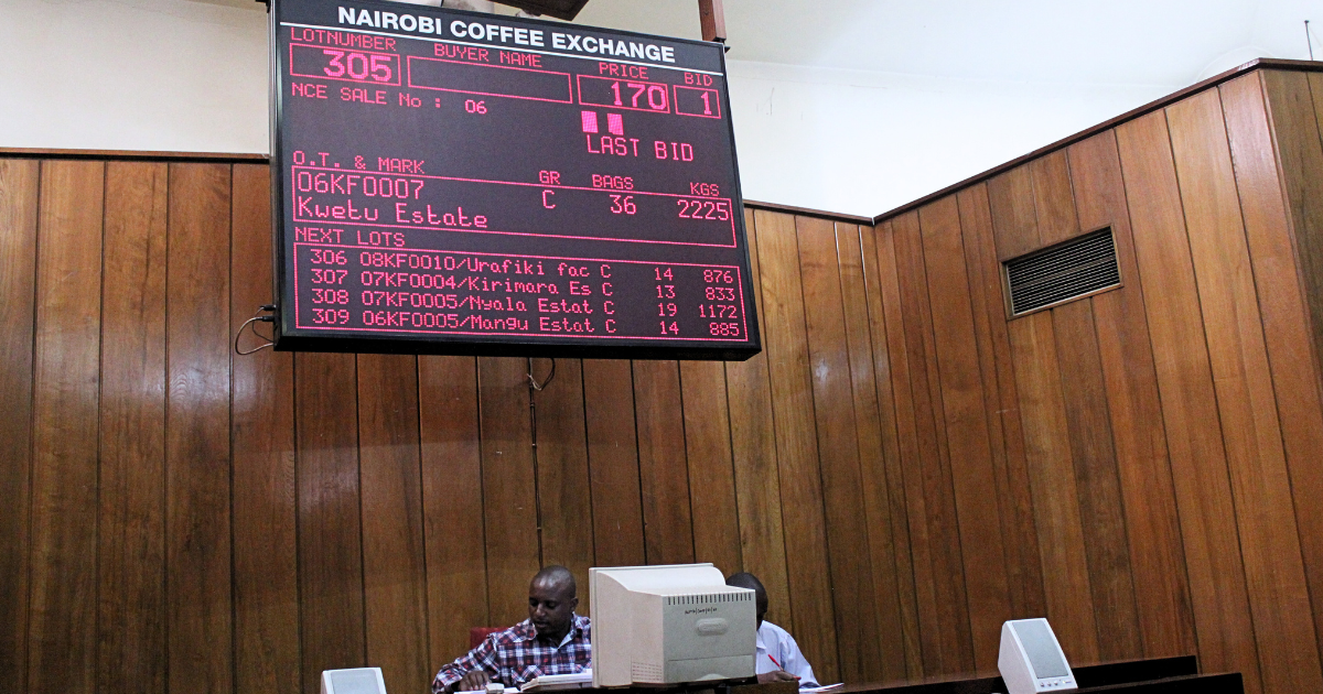 Nairobi Coffee Exchage board displaying coffee being auctioned