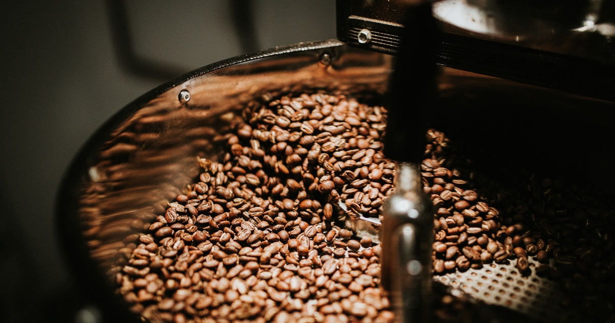 Fresh roasted coffee in cooling tray