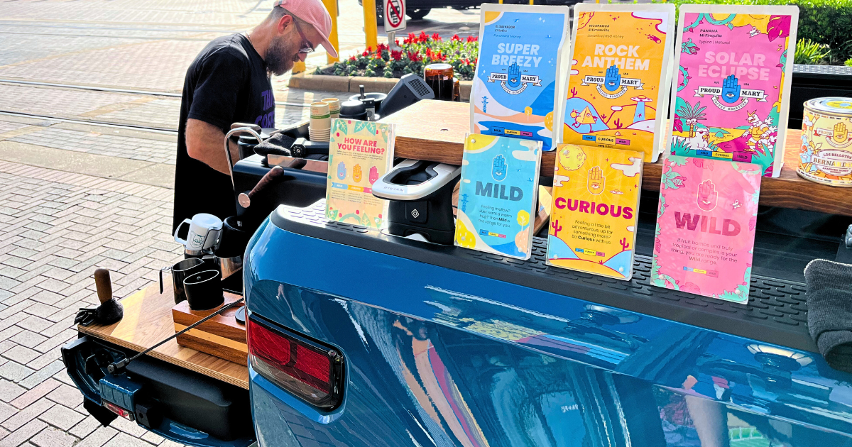 Proud Mary pulled up in a pickup truck with an espresso bar - Genuine Origin Coffee Proud Mary pulled up in a pickup truck with an espresso bar