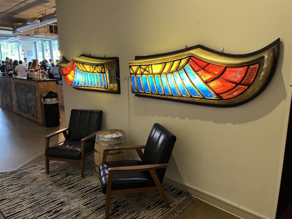 Wing stain glass lights at FLUID coffee Indiana 