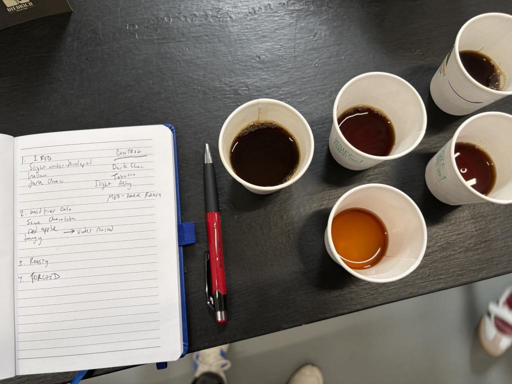 Coffees in part of a blind taste test alongside notes 