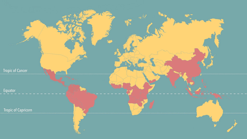 A map of the coffee growing regions in the world